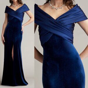 NWT Tadashi Shoji Baxter Portrait Collar Gown Dress BAL24730L Navy Size M